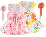 KUTKUT 2Pcs Dog Dress Bowknot Harness Leash Set for Small Dogs Floral Pattern Girl Dog Dresses Cute Puppy Pet Doggy Breathable Princess Dress for King Charles, French Bulldog (Size: 2XL, Chest: 45cm)