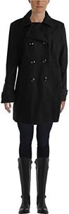 Anne Klein Women's Classic Double Breasted Coat, Black, Medium