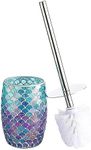 WHOLE HOUSEWARES | Modern Toilet Brush Set | Toilet Bowl Brush and Holder | Bathroom Accessory Set | Toilet Brushes for Bathroom | Freestanding Mosaic Toilet Bowl Cleaner (Mermaid)