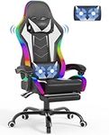 Devoko LED Gaming PC Chair with Footrest and Lumbar Support, Ergonomic Computer Massage Gaming Chair, Video Game Chairs for Adults, High Back Racing Chair, Maximum capacity 180kg (Black & White)