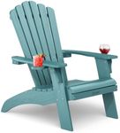 Cecarol Oversized Adirondack Chair Plastic, Outdoor Fire Pit Chair with Cup Holder, Adirondack Patio Chair Weather Resistant for Outside, Porch, Lawn, Garden- AC01, Blue(Wood Grain)