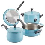 Farberware 70018 120 Limited Edition Stainless Steel Cookware Pots and Pans Set with Kitchen Tools, Aqua Blue