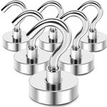 MIKEDE Magnetic Hooks Heavy Duty, 25Lbs Strong Rare Earth Neodymium Magnets With Hooks For Hanging, Magnetic Hanger Strong Cruise Hooks For Kitchen, Home, Workplace, Office&Garage, Pack Of 6, Silver