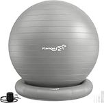 Exercise Ball | Yoga | Balance | Pregnancy | Ring Base | Ball Chair | 55cm - 85cm | Home or Office Desk | Includes Pump | Grey