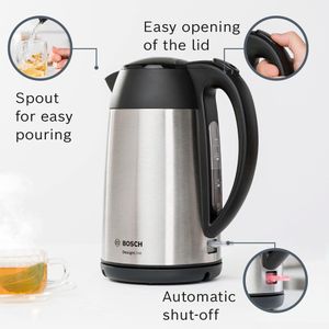 Bosch DesignLine Stainless Steel Cordless Kettle 1.7L – Silver & Black