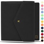 NEORAH — A5 Notebook SLEEVE with Envelope Flap Closure + Dotgrid JOURNAL | Faux Leather Sleeve + Penloop | Bookmarks | Front & Back pocket | 6 Card Slots |Gift Box— Fits any A5 Softcover Moleskine Hobonichi Midori Stalogy Notebook Planner Organizer Agenda Journal -BLACK