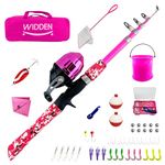 WIDDEN Kids Fishing Pole Full Kits 5 FT Portable Telescopic Fishing Rod and Reel Combos with Tackle Box, Travel Bag for Girls, Boys, Youth, Pink