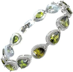 RIZILIA Tennis Bracelet for Women, Pear Cut CZ [Simulated Peridot] in White Gold Plated, 7 inch
