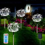 AcaJoe Solar Garden Fairy Lights 4 Pack 480 LED Outdoor Firework Landscape Path String Lights Waterproof 8 Lighting Modes Remote Control for Backyard Christmas Party Decorative (White)