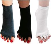 3 Pairs Yoga Sport Gym Five Toe Separator Socks Foot Alignment Pain Massage Toeless Socks, Black+gray+white, One Size