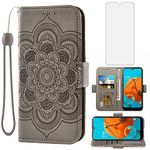 Compatible with LG K51/Reflect LTE/Q51 Wallet Case and Tempered Glass Screen Protector Flip Cover Credit Card Holder Cell Phone Cases for LGK51 K 51 51K L555DL 2020 LGK51Phone LG51Cases Women Men Gray