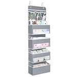 KEEGH Over Door Hanging Storage Over The Door Organiser 4 Large Compartments with Window 3 Clear Pockets Foldable Hanging Storage For Diaper, Towels And Toys. Grey