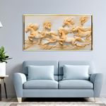 PAPER PLANE DESIGN Seven Running Horses Vastu Painting. 7 Running Horses Large Size Canvas Framed Wall Art for Home Decor. Vastu Wall Art for Office, Home, Hotels, Resorts. (H, Golden Floating Frame)