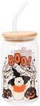 Silver Buffalo Disney Winnie the Pooh Halloween Spooky Boo Witch Hat Jack-o-Lantern Glass Jar Tumbler with Bamboo Lid and Glass Straw, 16 Ounces