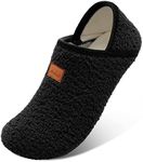 XIHALOOK House Shoes for Women Fuzzy Curly Fur Slippers with Fleece Lining Black, 4-5 Women/2.5-3.5 Men