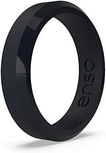 Enso Rings Bevel Thin Silicone Wedding Ring – Hypoallergenic Unisex Stackable Wedding Band – Comfortable Minimalist Band – 5.08mm Wide, 2.16mm Thick Obsidian Size: 5