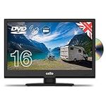 Cello 12 Volt ZF0261 12 Volt 16" inch Full HD LED Digital TV Built-in DVD Freeview HD and 12 volt Adaptor, Built in satellite receiver with HDMI and USB for recording from Live TV, Made In The UK