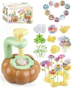 Rainbow World Flower Bouquet Craft Kit for Kids, 2 in 1 DIY Fabric Flower Toys with Button Making Machine, Embossing Press for Arts & Crafts, STEM Screen-Free Activity for 4-8 Year Old Girls Boys
