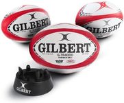 Gilbert G-TR4000 Red Rugby Training Ball Size 5 Set of 3 + Kicking Tee