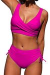 CheChury Womens High Waisted Bikini Set Sexy Push Up Cross Wrap Twist Front Swimsuit Tie Side 2 Piece Solid Bathing Suit