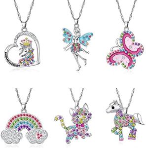 6 Pcs Cute Necklaces for Teen Girls - Adorable Pastel Crystal Girls Jewelry - Unicorns Gifts for Girls - Fairy Gifts for Teens - Dainty Necklace Birthday Gift Set Heart Necklace for Teen Girl Stuff