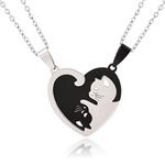 BONJOULRY Yin Yang Couples Cat Necklace for 2, Men Stainless Steel Chain Friendship Matching Dog Necklaces for Women Trendy, Pet Cat Dog Lovers Valentines Day Gifts, 17.72 inch, Stainless Steel, No