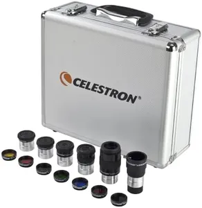 Celestron 94303 1.25 inch Eyepiece & Filter Kit - Includes 14 Pieces in Metal Foam-Lined Carry Case, Silver