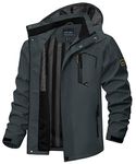 TACVASEN Mens Fishing Jacket Rain Jacket Waterproof Hiking Coat Lightweight Windbreaker With Hoodeded Dark Grey