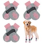 BEAUTYZOO Anti-Slip Dog Socks with Grips Traction Control for Small Medium Large Dogs, Non Skid Indoor Double Side Pet Paw Protector for Hardwood Floor Wear (Strawberry, Large)