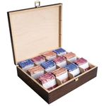 Creative Deco Brown Wooden Tea Box Storage with Lid | 12 Compartments | 29x25x7.5cm | Natural Wood | Luxury Compartment Organiser Keepsake Caddy Chest for Chocolate & Coffee | Gift Christmas Xmas