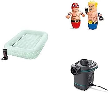 Intex Kidz Travel Cot Bed Inflatable Mattress Air Bed with Pump, Mint Green, 3-6 yrs, 168 x 107 x 25 cm, 66810NP + INTEX 3-D Bop Bags Multicolor + INTEX Electric Pump