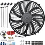 American Volt 16-17" Inch 180W Motor Electric Engine Radiator Cooling Fan 3/8" NPT Thread-in 180'F Temperature Thermostat Switch Wiring Kit for Car Truck