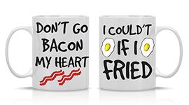 Don't Go Bacon My Heart, Could't If I Fried - Funny Couple Mug - (2) 11OZ Coffee Mug - Funny Mug Gift Set - Mugs For Husband and Wife His And Her Gifts - By AW Fashions