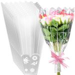 150 Pieces Flower Bouquet Bag Plastic Wrapping Bags Clear Floral Bouquet Sleeve with Strip and Lace Decor Disposable Cellophane Sleeves Transparent Flower Bouquet Packaging Bags for Wedding, Birthday