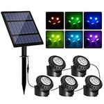 T-SUN Solar Pond Lights, RGB Underwater Spot Light Set of 5 Lights 6 LEDs Landscape Spotlight Underwater Lights IP68 Waterproof Amphibious Light for Fish Tank Garden Yard Pool Fountain Pond Waterfall