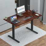 JIN OFFICE Wrought And Cast Iron Electric Height Adjustable Desk | Sit Stand Desk With 3 Memory Presets | 80 Kg Wt. Capacity| Motorized Standing Desk (Black Frame With Brown Table Top 1200 X 750 Mm)