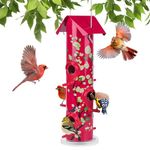 Kingsyard Metal Bird Feeders for Outdoors Hanging, 6-Ports Tube Bird Feeder, 14 inch, Durable & Weatherproof, Large Capacity for Attracting Wild Birds (Red)