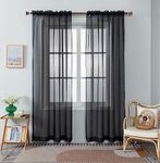 WPM WORLD PRODUCTS MART Drape/Panels/Scarves/Treatment Beautiful Sheer Voile Window Elegance Curtains Scarf for Bedroom & Kitchen Fully Stitched and Hemmed, Set of 2 Black (Black, 84" Inch Long)