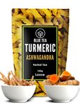 BLUE TEA - Turmeric Ashwagandha Tea - 100gm - 100 Cups | Diwali Gifts | AYURVEDIC BLEND | Immunity Booster - 100% Natural - Caffeine Free - Non-GMO - Vegan - Gluten Free - Healthy Tea | Eco-Conscious Zipper Pack