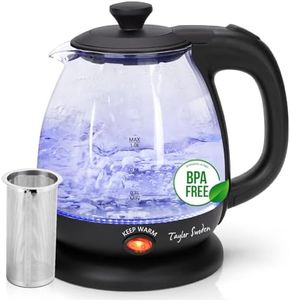 Taylor Swoden Abel - Bollitore Elettrico da 1 Litro, Bollitore in Vetro Borosilicato 2200W, Luce Led, funzione di Mantenimento Caldo, Con Infusore e Filtro Rimovibile, Teiera BPA-Free