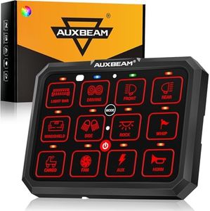 Auxbeam 12 Gang Switch Panel RB120 Toggle Momentary Pulsed RGB Dimmable Switch Panel Multifunction Switch Panel Two Sided Output Marine Switch Panel IP65 Waterproof for Car Boat RV, 2 Years Warranty