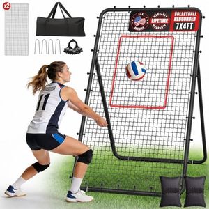 Suteck 7x4ft Volleyball Rebounder Net 2-Net System, 5-Angle Adjustable & Ultra-Durable Trainer for Spike, Serve, Passing & Solo Practice, Includes Storage Bag for Easy Travel & Portability, Black