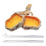 Reptile Growth 4 Pieces Reptile Water Dish Food Bowl Set Includes 2 Food Feeder Bowl Resin Reptile Bowl Water Bowl 2 Feeding Tweezer Tong for Pet Tortoise Lizard Frog Gecko Snake Chameleon