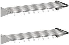 Garvee 2 Pack Stainless Steel Hanging Rack for Kitchen Storage and Organization, [NSF Certified] 12" W*36" L Shelf with 10 S Hooks for Home Kitchen, Restaurant & Hotel