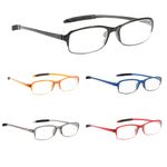 PROFLEX SpareSpecs Reading Glasses (value 5 pack) - lightweight, impact resistant, scratch resistant, bendy, flexible, anti-slip, unisex (mens + womens) (black, grey, brown, red, blue; oval; +2.5)