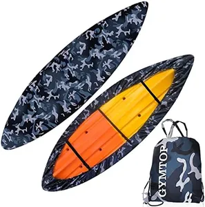 GYMTOP 7.8-18.2ft Waterproof 420D Thickened Kayak Canoe Cover- Outdoor Storage Dust Boat Cover UV Protection Sunblock Shield for Kayak/Canoe(Suitable for 12.3-13.7ft Kayak, Ocean Camo(420D Thickened))