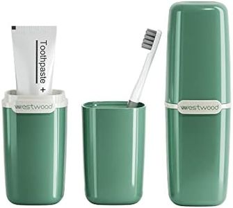 HyJeryty Simple Green Toothbrush Travel Case, Portable Travel Toothbrush & Toothpaste Holder Cover Organizer Container with Mouthwash Cup for School, Camping, Business Trip, Bathroom Storage