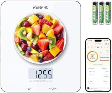 RENPHO Electronic Digital Kitchen Scales with Tare Function, Food Weighing Cooking Scale for Baking and Calorie Counting, Tempered Glass Platform with LCD Display, 5 Units Conversion, 5kg/11lb, White