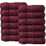 Canadian Linen 12 Pack Luxury Everest Washcloths12”x12”, 100% Soft Absorbent Premium Cotton Face Cloths, Lightweight Fast Dry Face Towel Set for Home, Bathroom, Hotel, Spa, Salon, Gym, Pool, Burgundy