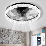 Finktonglan LED Ceiling Fans with Lights, Modern 50 cm Dimmable Bladeless Ceiling Fan 6 Speeds Bedroom Fan Ceiling Light Quiet Small Ceiling Fan Light for Living Room, Black